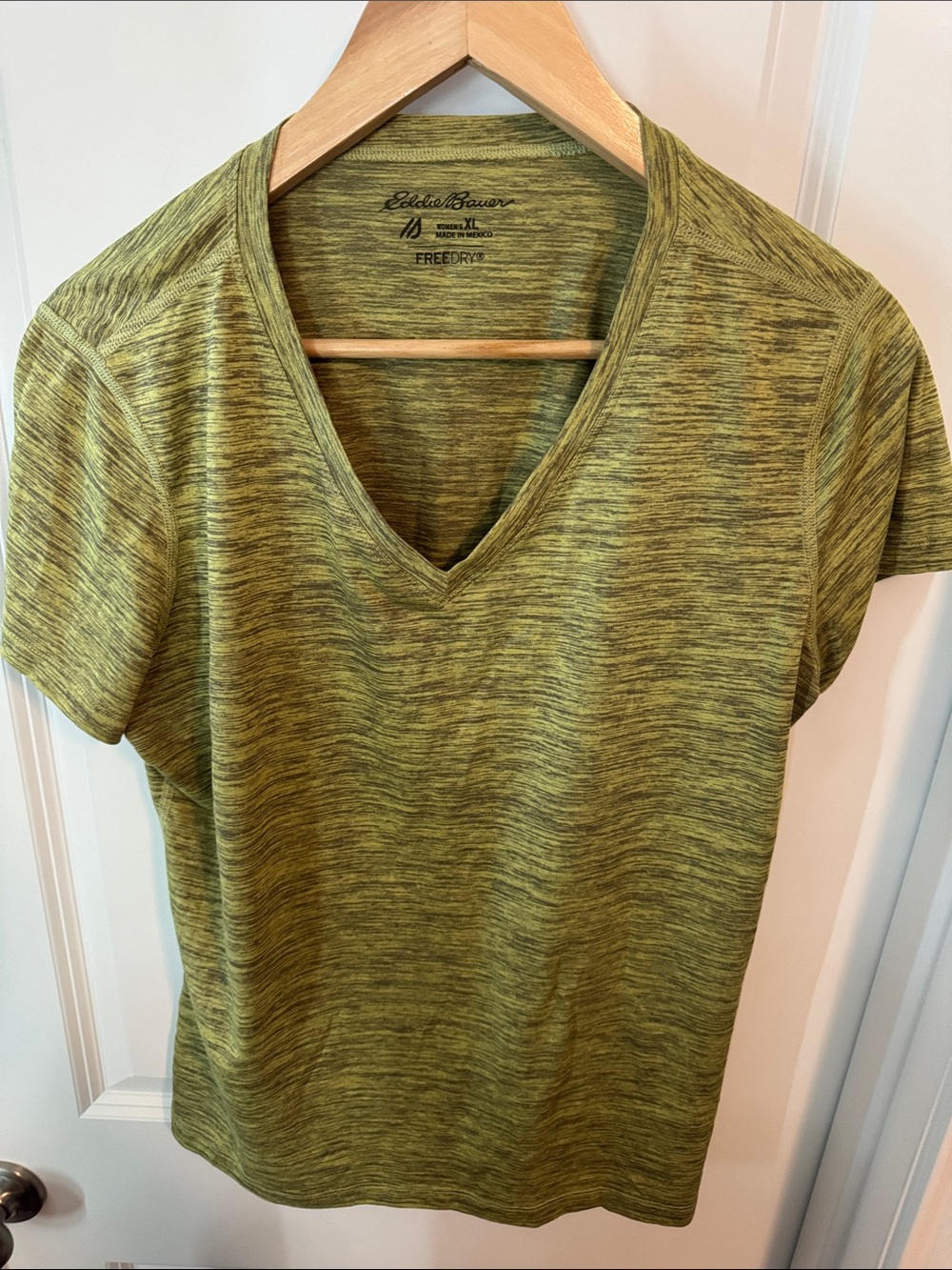 Eddie Bauer Heathered Olive V-Neck Short Sleeve Top